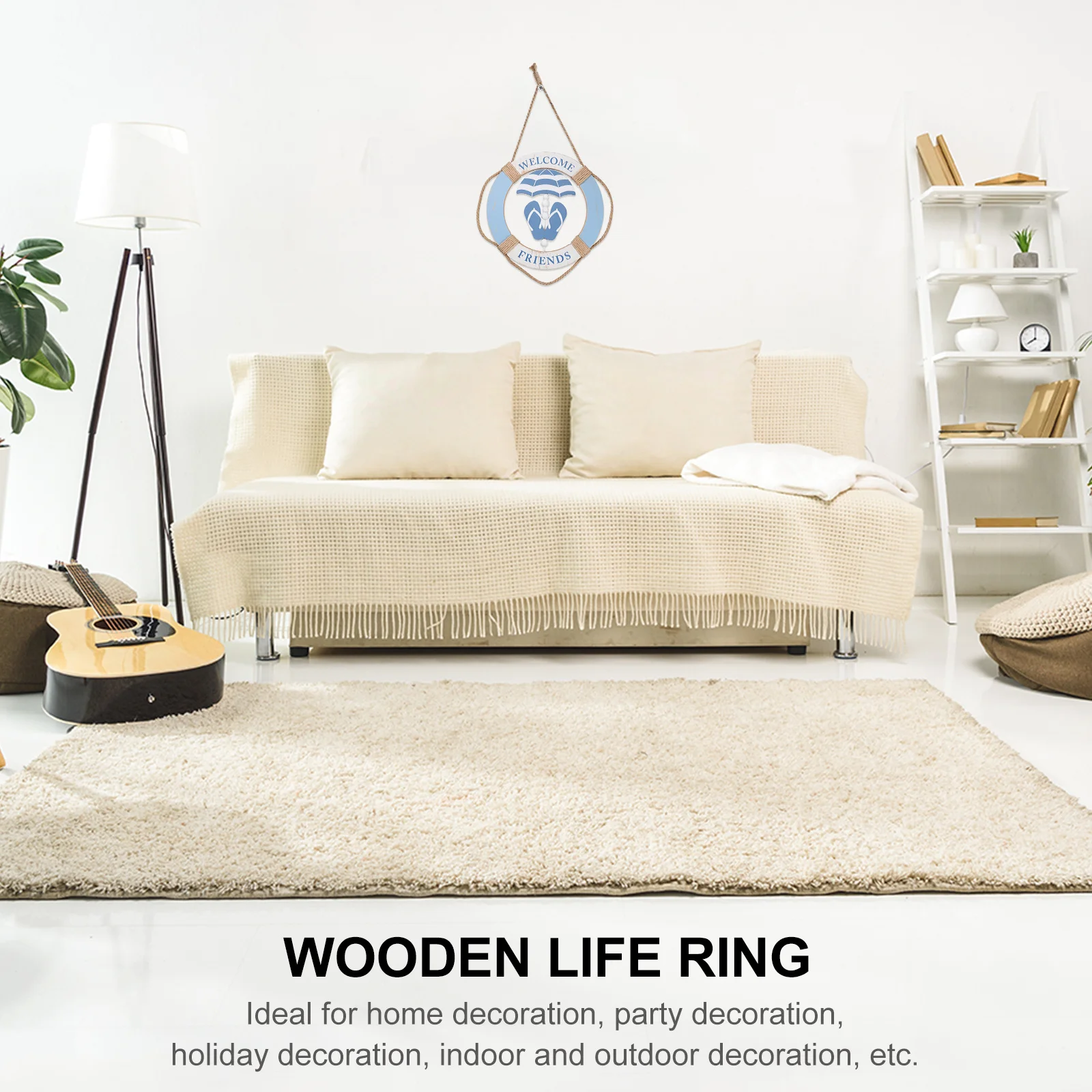 

Wooden Life Ring Wall Hanging Decor Mediterranean Style Door Ornament Home Holiday Party Decoration Rescue Buoy Pendant