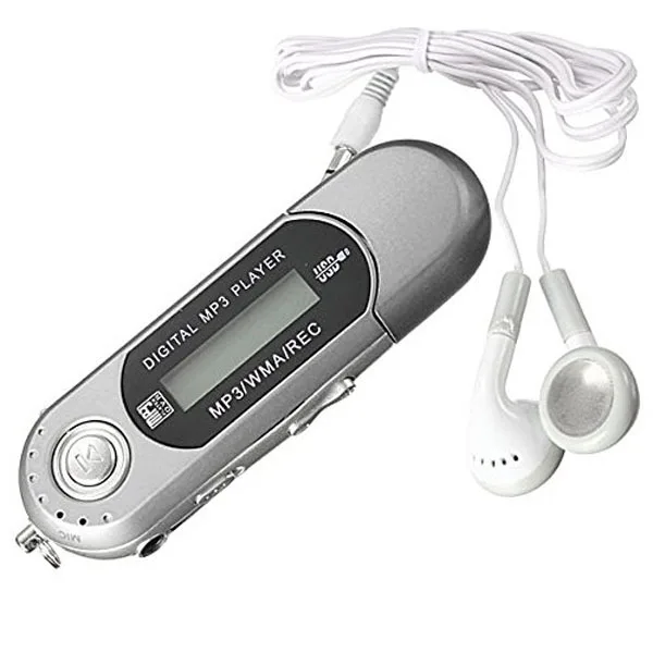 

Digital Mp3 Player 4GB Silver 1.3-Inch LCD Screen Fm Radio Mic USB Flash Drive Portable Music Player 3.5mm Audio Jack