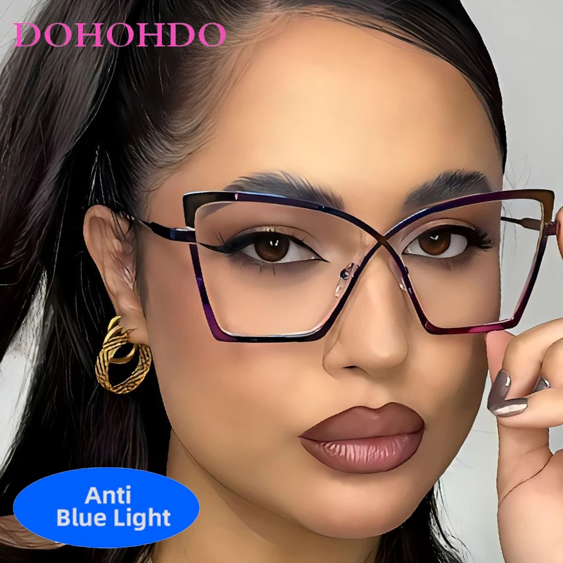 

Fashion Luxury Design Metal Big Cat Eye Frame Optical Spectacle Women Men Blue Light Blocking Use Computer Glasses Lentes Очки