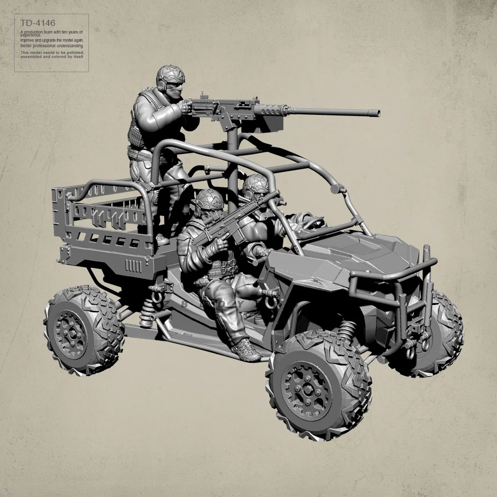 38MM 50MM Resin Soldier model kits figure 3D Terrain vehicle + 3 soldiers colorless and self-assembled TD-4146