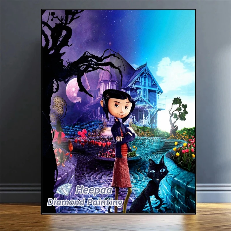 Gothic Coraline 5d Diy Diamond Painting Halloween Movie Fantasy Girl With Black Cat Embroidery Cross Stitch Wall Art Decor Gift