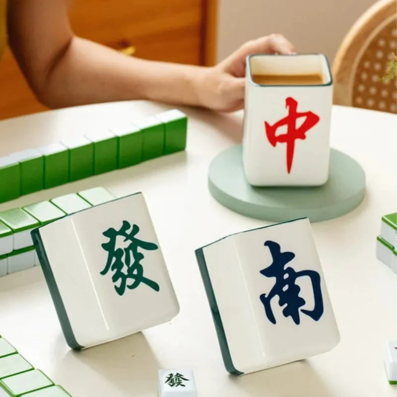 Mahjong Shape Ceramic Mug Lucky Design Chinese Style Coffee Cup Creative Personalized Water Cup New Year Present