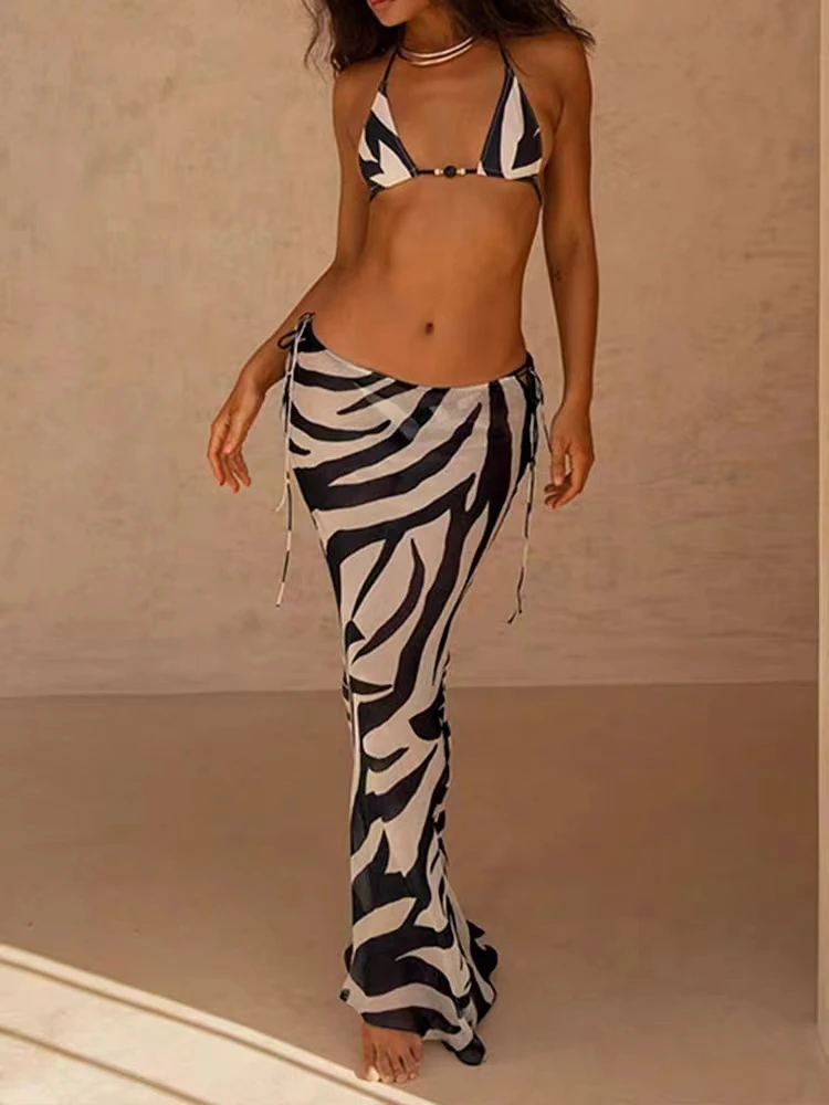 Bikiniset met veters voor dames, sexy badpak met rok, strandkleding