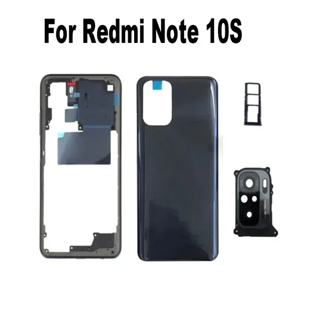 Full Housing For Xiaomi Redmi Note 10S Back Battery Cover Rear Case Middle Frame + Volume Button Camera Glass Sim Tray