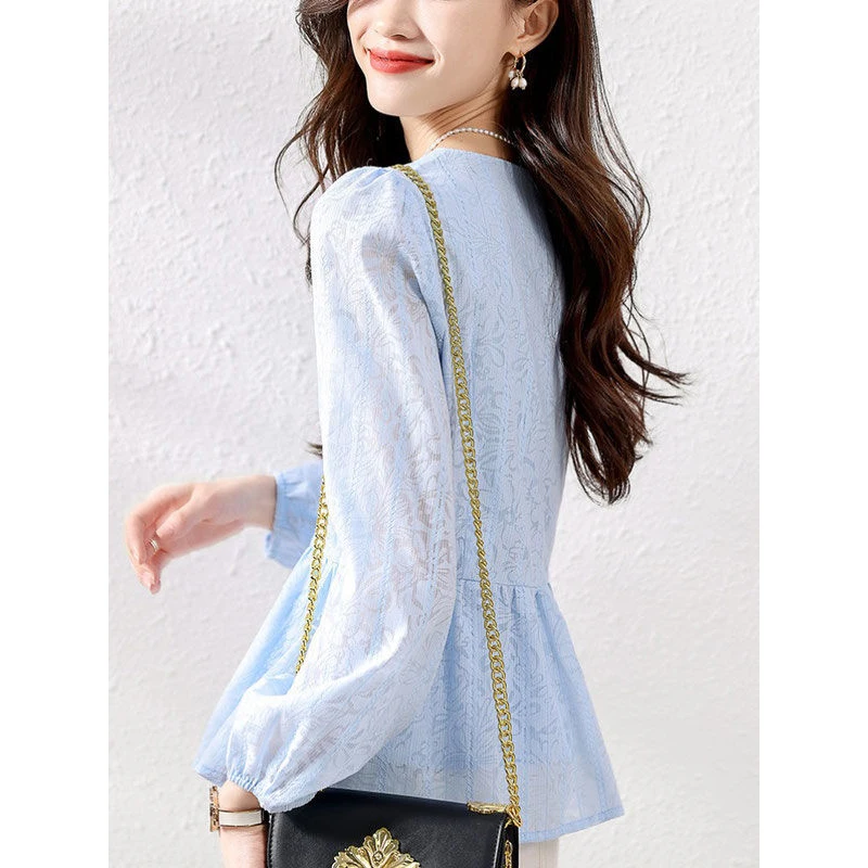 spring summer elegant fashion long sleeve shirt ladies temperament solid color all-match cardigan top women casual sweet blouse