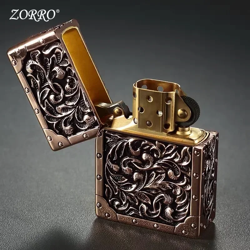 ZORRO Brand Pure Copper Five-Sided Windproof Kerosene Lighter Armor for Collection Gifts Lighters Smoking