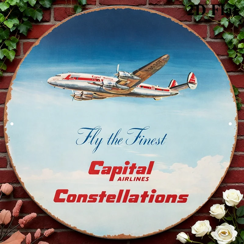 CIFBUY Retro Vintage Aviation Airplane Metal Tin Sign Round Aluminum Wall Art Waterproof Durable Decor for Home Bar Cafe Office