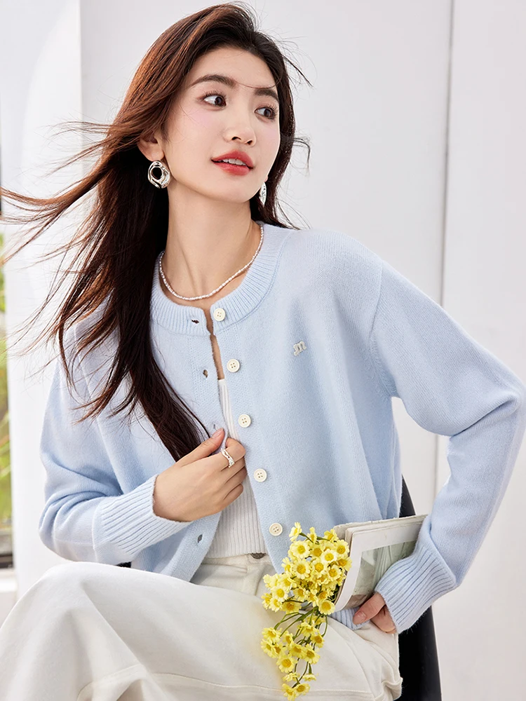 Sweet Solid Color Knitted Cardigans Women Vintage Baby Blue Gentle Style Button Sweater Coats Harajuku Cute Loose Cardigan Tops