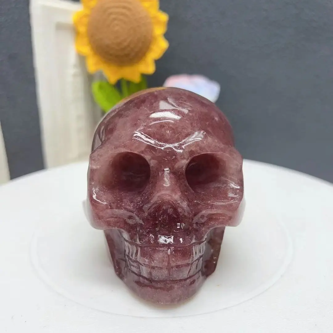 Natural Strawberry Crystal Quartz Stone Mineral Jewelry Gemstone Skull Crystal Carving Home Decoration Halloween And DIY