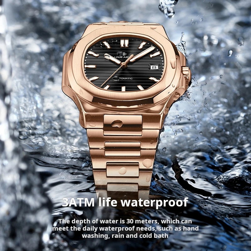 ساعات رجالية 2026 ساعة أوتوماتيكية جديدة فاخرة باللون الذهبي الوردي للرجال من الفولاذ المقاوم للصدأ مقاومة للماء بتقويم ميكانيكي للرجال #3
