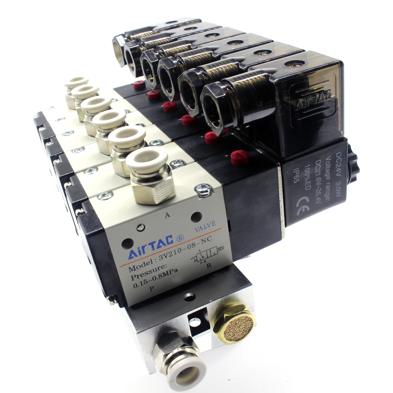 Электромагнитный клапан 3V210-08 Manifold Station Solenoid Valve 3 port 2 position Multi-way Combination DC12V 24V AC220V With Fitting Solenoid Пневматика — деталь 4