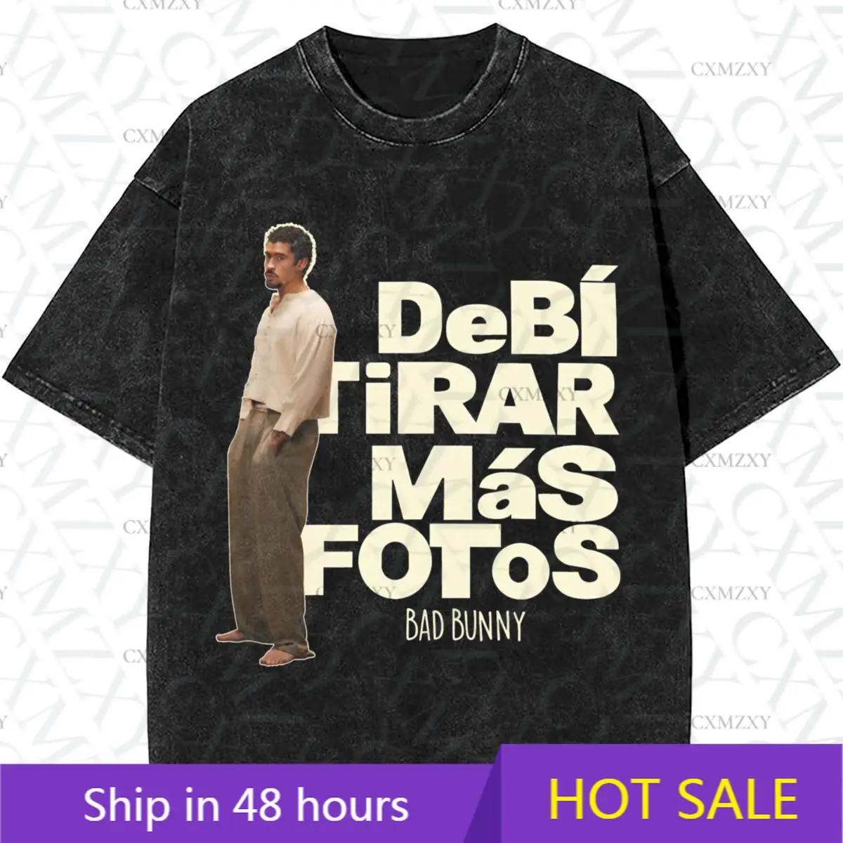 

Hip hop BAD BUNNY ruffian handsome street retro old printed short-sleeved T-shirt trendy brand pure cotton