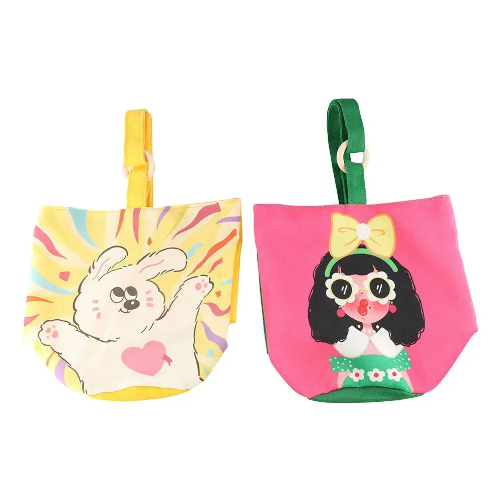 Simple Cartoon Canvas Bucket Bag Girl Korean Style Cartoon Mummy Bag Lunch Bag Large Capacity Canvas Shoulder Bag Girls