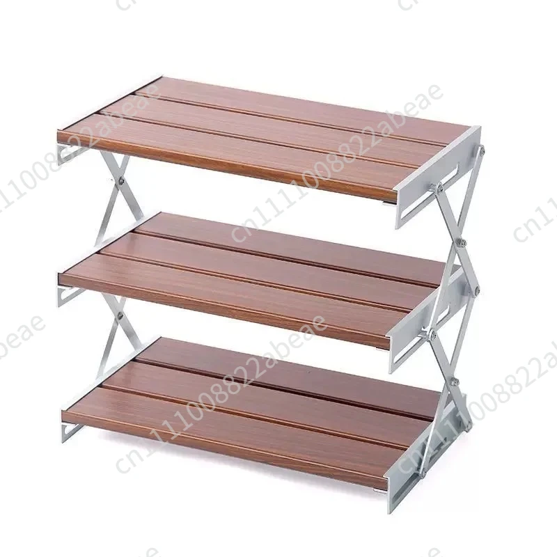 Outdoor portable storage rack, aluminum alloy three-layer retractable shelf