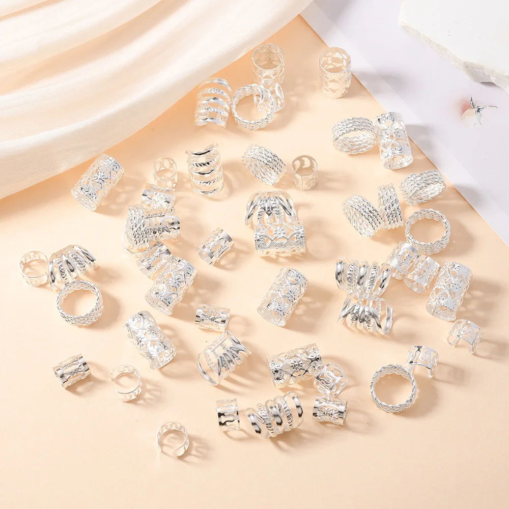 50 Uds. Anillos para el cabello abiertos de Metal de estilo bohemio, pinzas para el cabello de estilo francés dulces y geniales, accesorios para el cabello de moda para trenzar