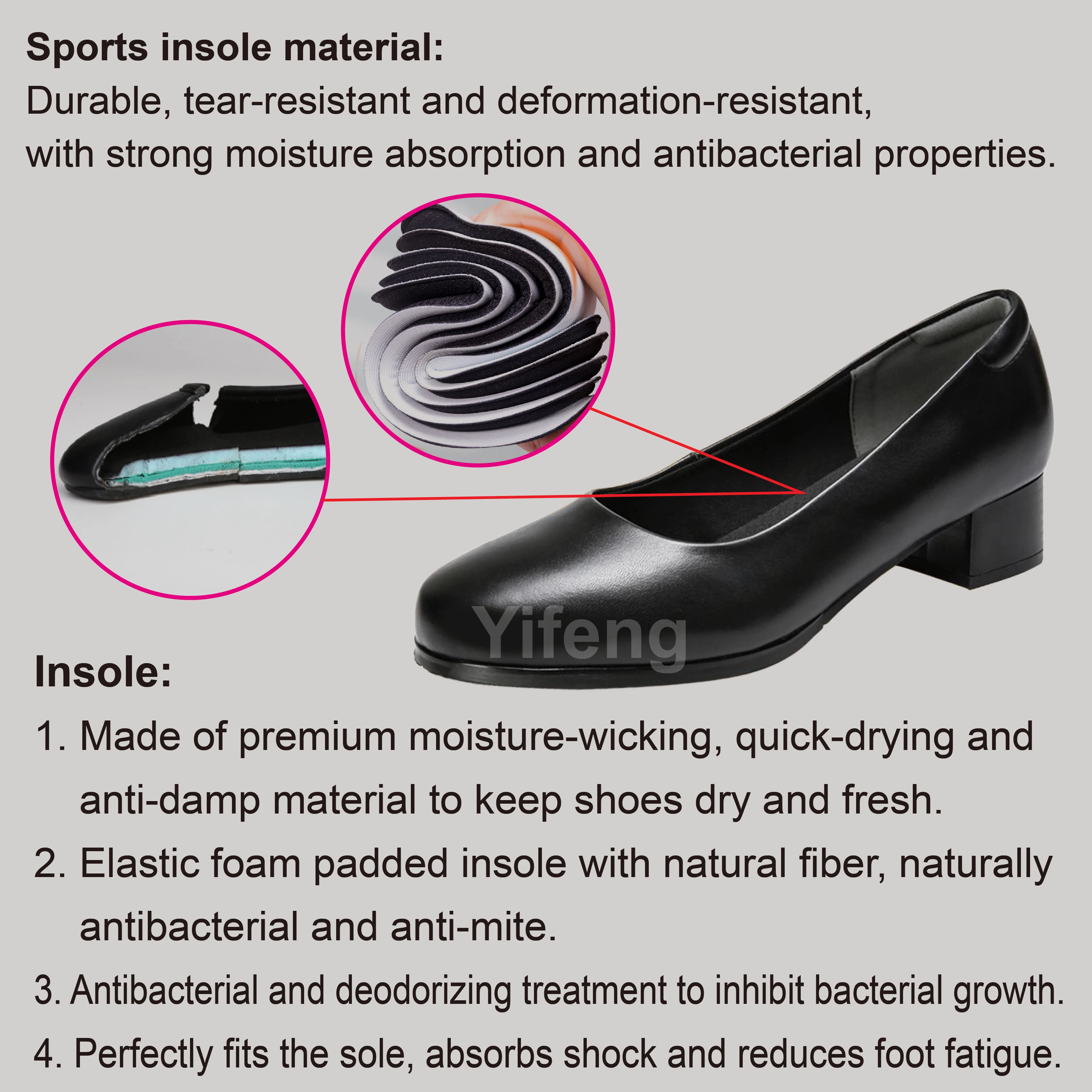 Comfortable and breathable mid-heel genuine leather shoes  Ideal for waiters office staff flight attendants and crew members