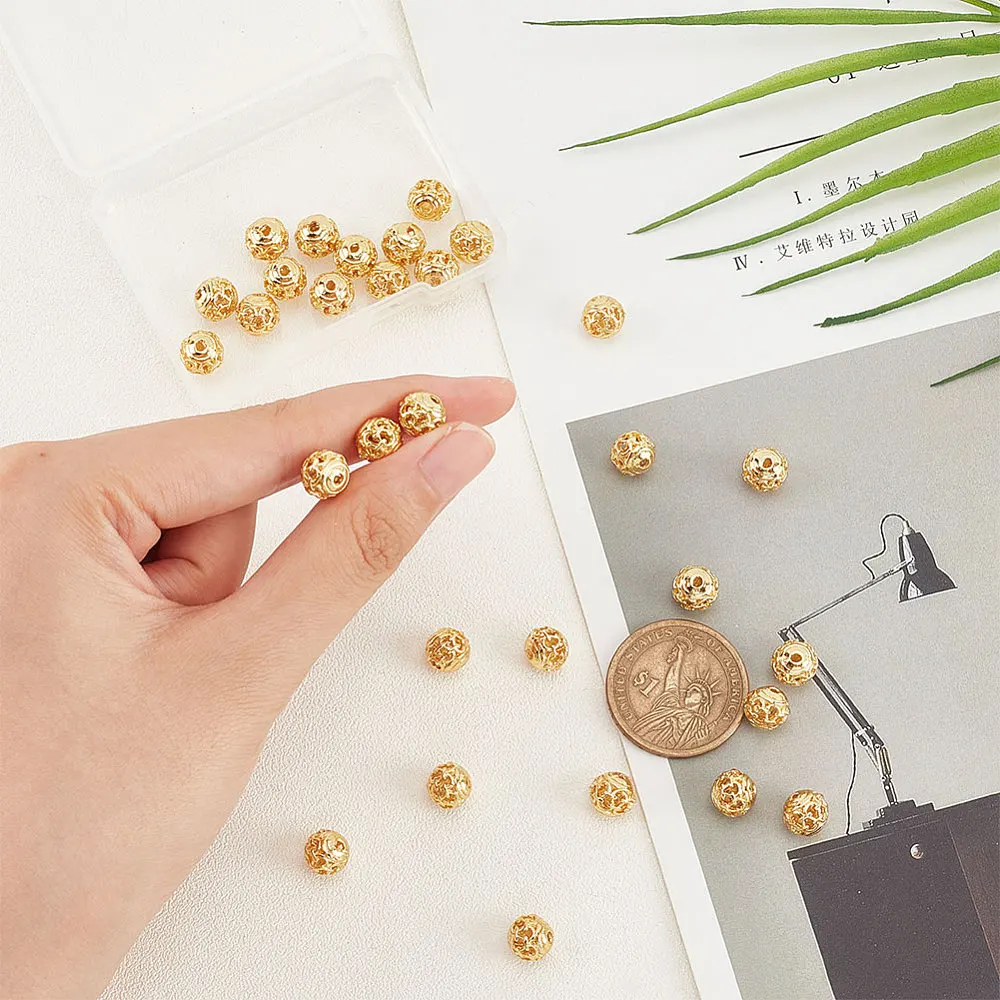 1 صندوق سبائك الخرز المجوف جولة الكادميوم الحرة الرصاص الحرة الذهبي 8X7 ~ 8 مللي متر ثقب: 1.5 ~ 2 مللي متر 30 قطعة/صندوق