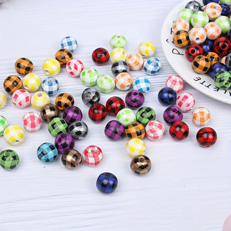 30-200pcs 16mm Colorful Checkered Wooden Beads Christmas Red Black Loose Beads for DIY Handmade Bracelet Necklace Jewelry Making
