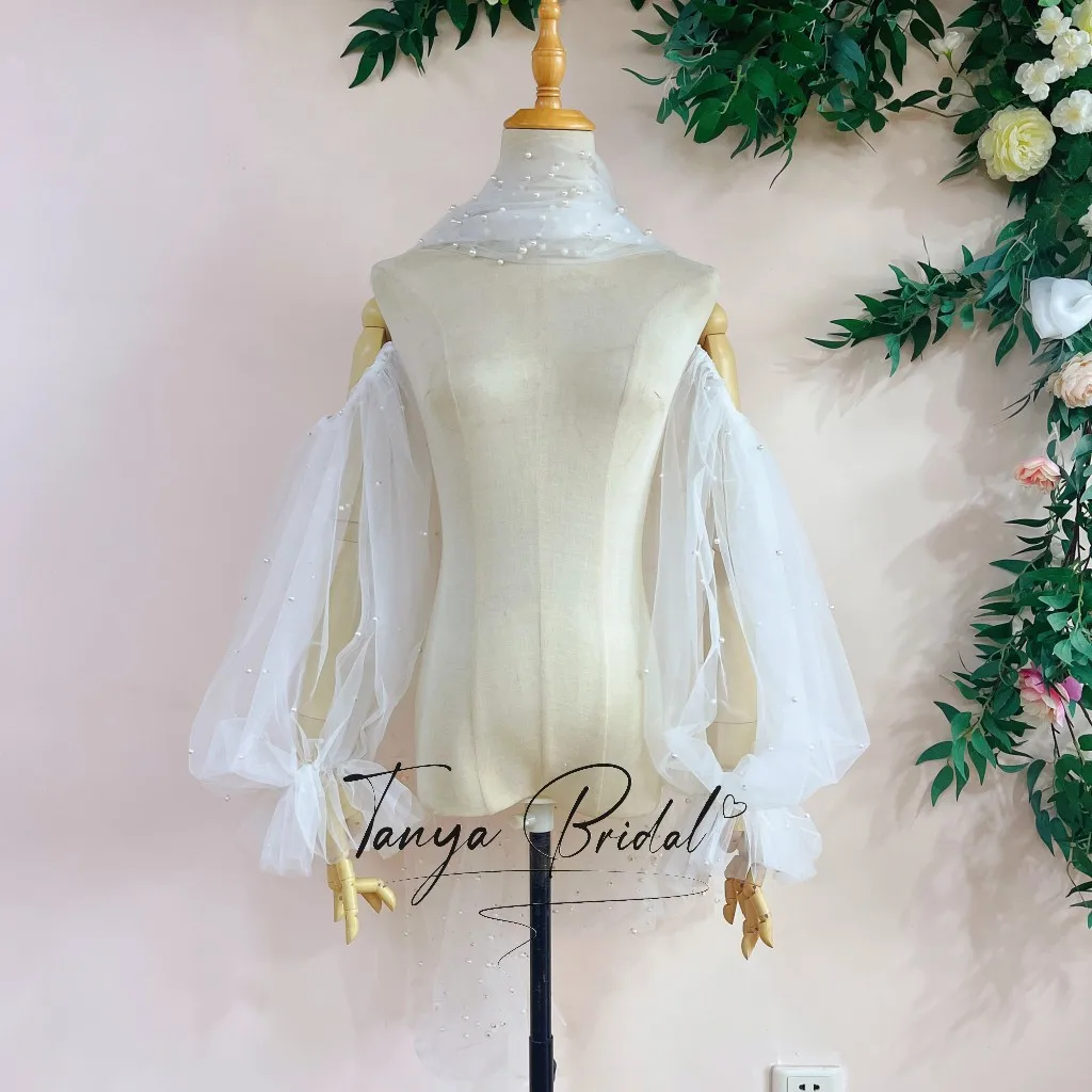 Avvolgimento da sposa bianco crema maniche staccabili con collo sciarpa in tulle Accessori romantici per scialle da sposa