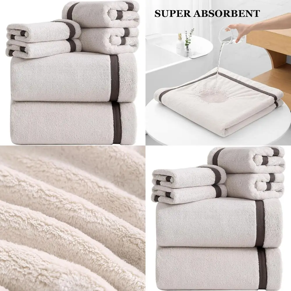Luxury 6-Piece Microfiber Bath Towel Set: 2 XL Sheets, 2 Hands, 2 Washcloths, Cream