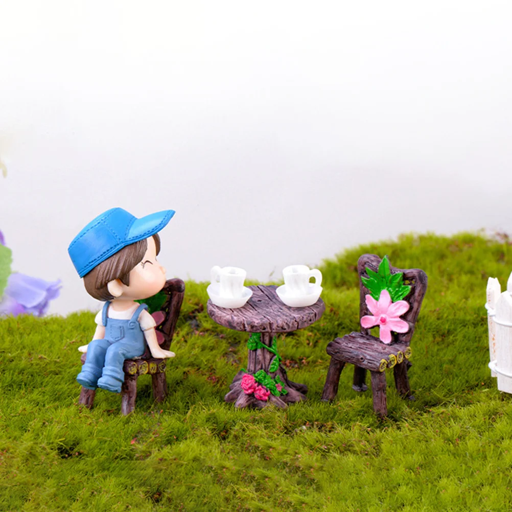 

2 Sets Moss Micro Landscape Ornaments Miniature Chair Model Furniture Decoration Chairs for Crafts Dollhouse Garden Accessory
