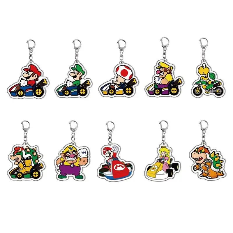 MINISO Popular Super Mario Bros Keychain Luigi Princess Peach Kinopio Key Ring Christmas Birthday Gifts Bag Keychain Accessories