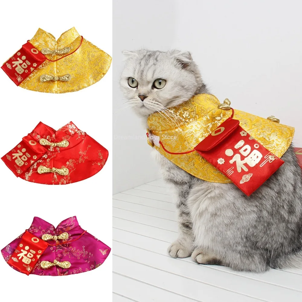 Autumn Winter Cat New Year Style Kitten Cloak Cats Puppy Acrylic Tang Suit With Red Envelope Pet Warm Cloth Cat Supplies