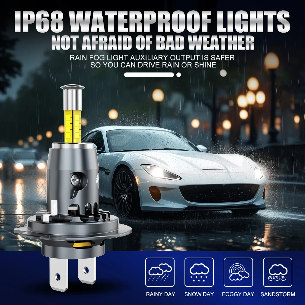 30000LM H7 LED Car Headlight Bulb Canbus Led Light for Wireless With Fan CSP 4 sides Auto Mini H7 Bulbs Fog Lights 6500K 12V