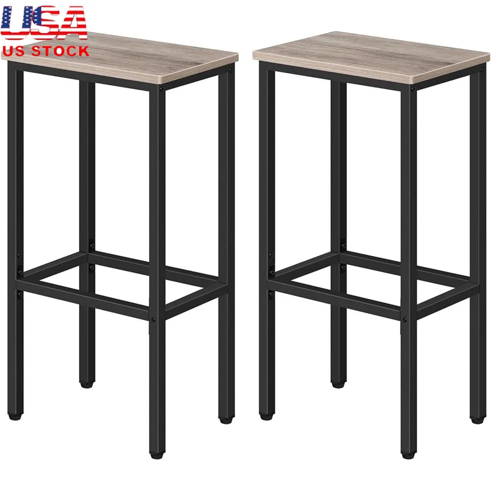 

Set of 2 Industrial Bar Stools Tall Kitchen Counter Chairs with Footrest Durable Design Restaurants Cafes and Patios