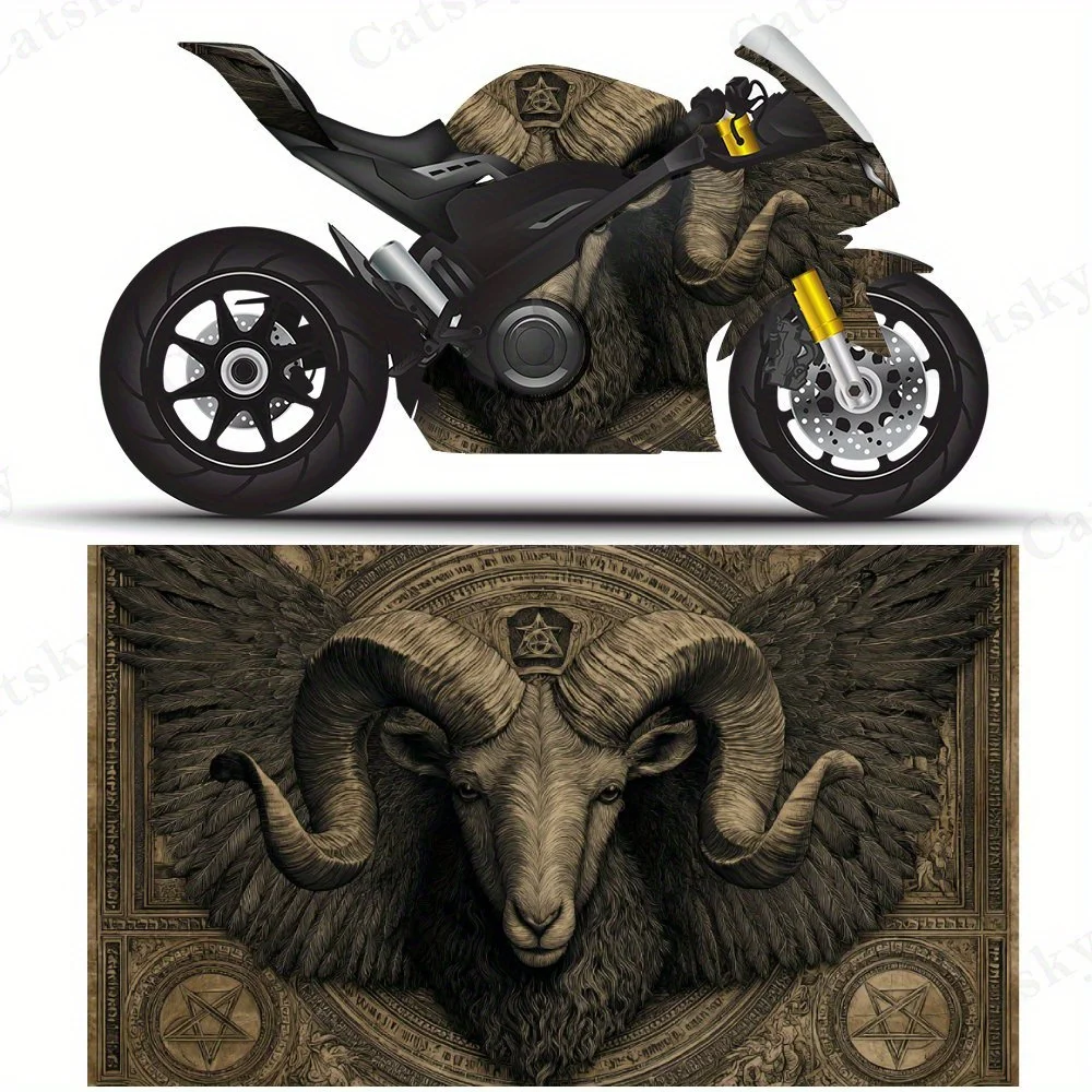 

Retro Wings Sheep Head Motorcycle Vinyl Wrap, PVC Self-Adhesive Waterproof Motorcycle Sticker, Anti-Scratch Decorative Film for