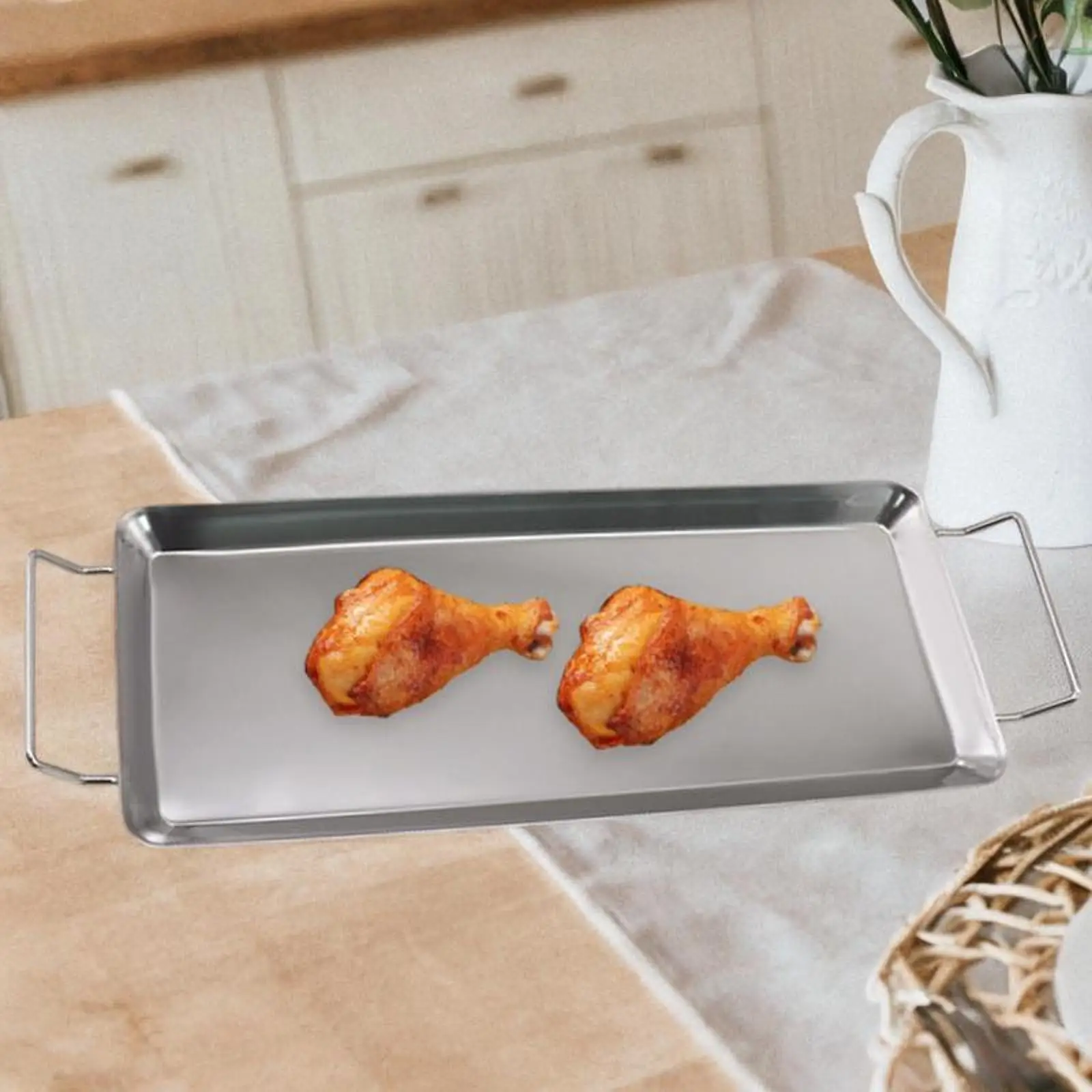 Chicken Drumstick Drip Pan Stainless Steel with Handles Multiuse Portable Roasting Pan for Barbecuing Picnics Camping Outdoor