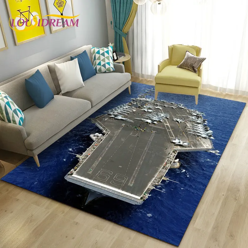 Military Aircraft Carrier Area Rug Large,Carpet Rug for Living Room Bedroom Sofa Doormat Decoration,Kid Play Non-slip Floor Mat