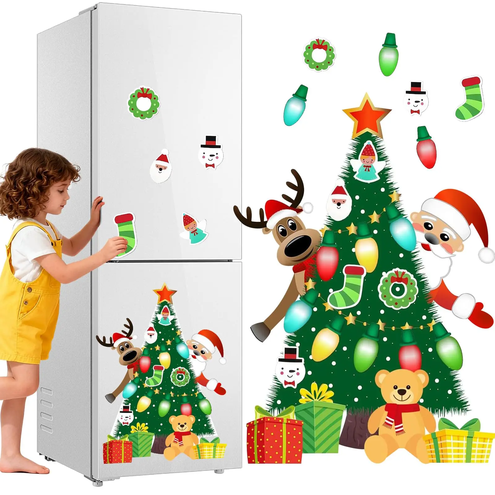 

Magnetic Holiday Scene Builder – Christmas Fridge Decor with Santa, Reindeer & Snowman Magnets for Refrigerator, Garage Door, M