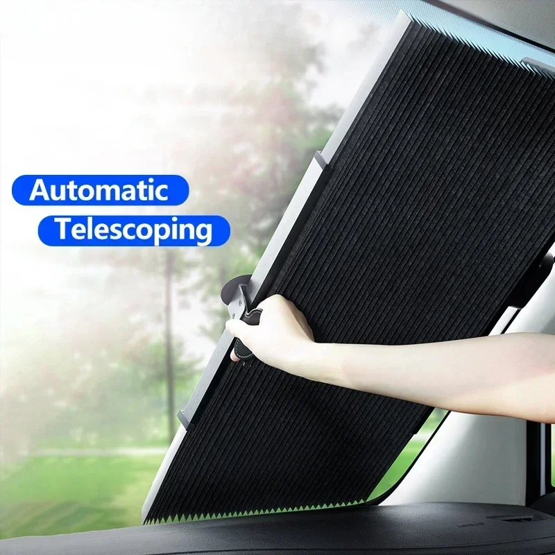 Retractable Windshield Sun Shade Curtains for Car Sun Visor Sunshade Cover Anti-UV Privacy Protection Summer Cooling