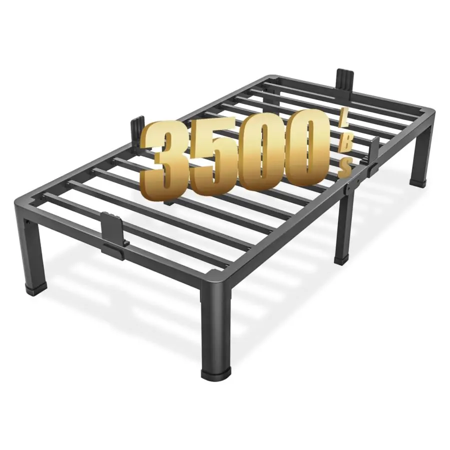 

FUIOBYVV Twin Bed Frames with Round Corner Edge Legs, 14 Inch High 3500 lbs Heavy Duty Metal Platform Bed Frame Twin Size, No B