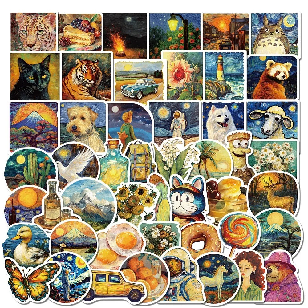 50-Piece Van Gogh-Style Oil Painting All Things Art Stickers - High-End Look Decor for Hand Accounts RecordingYourLife Store