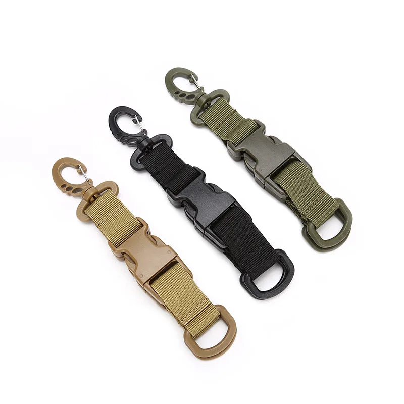 Tactical Nylon Webbing Backpack Hook Multifunctional Carabiner D-Shaped Keychain Double-split Quick Release Hanging Buckle
