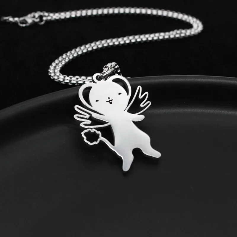 Cardcaptor SAKURA CERBERUS Necklaces Fashion Kawaii Silver Stainless Steel Hollow Anime Pendant Necklace for Men Women Kids Gift