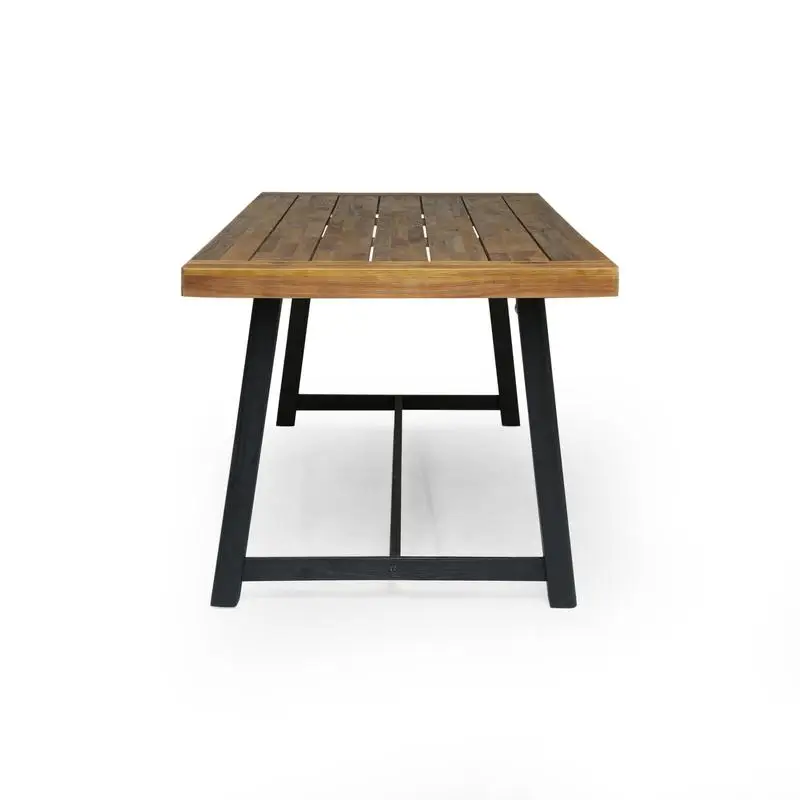 7-teiliges Outdoor-Essset aus Akazienholz mit Stühlen mit Seilrückenlehne, Teakholz- und schwarzem Finish