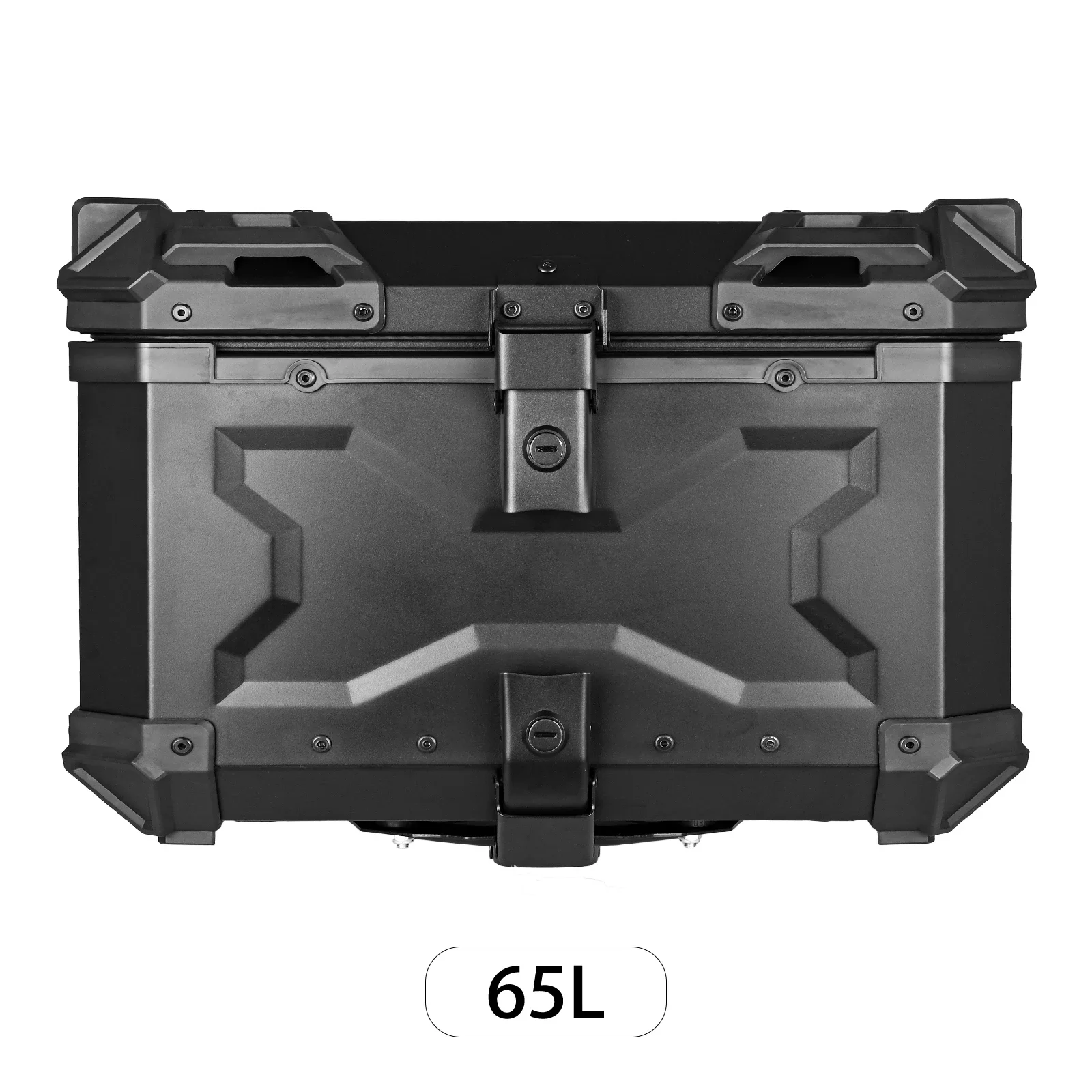 65L Motorcycle Top Box Aluminum Rear Luggage Storage Tool Case Universal Motorbike Tail Box with Fitting Plate and Fixings