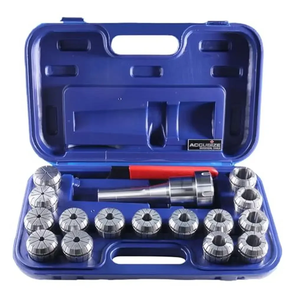 ER40 Precision Collet Set 15 Pc with R8 Bridgeport Shank Holder & Wrench High Accuracy Tooling Milling Drilling Fitted Box