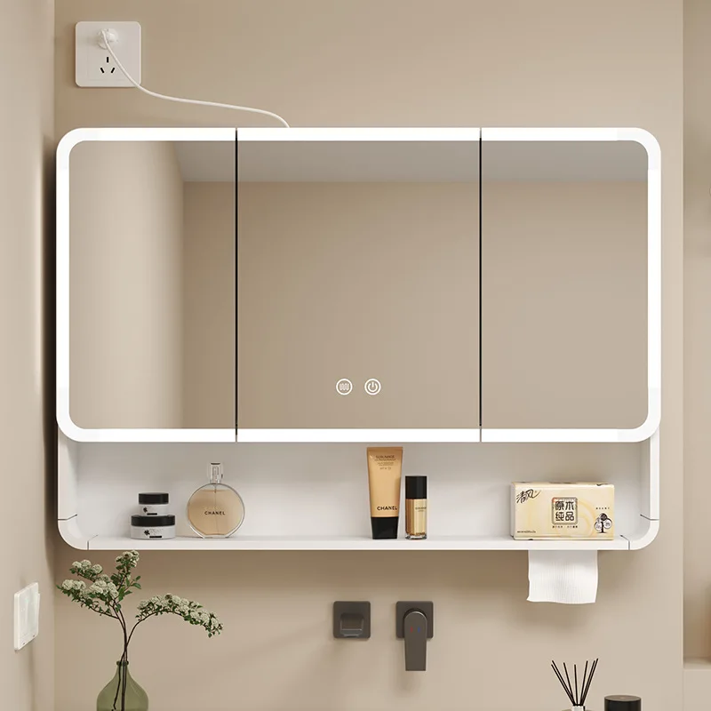 

Arc Rounded Corner Intelligent Storage Mirror Cabinet Mirror Box Household Wall-mounted Bathroom Mirror Integrated Cabinet