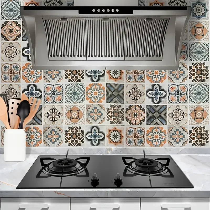 Tile 3D European style Oil Proof  Waterproof Kitchen Wallpaper Home Decor  Wall Self Adhesive PVC Wallpaper Kitchen Door Sticker