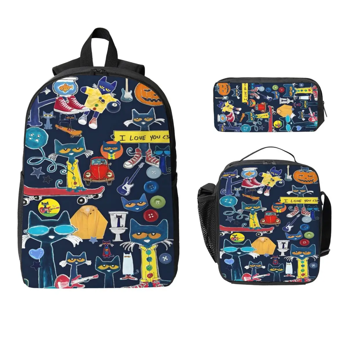 

Pete The Cat I Love My White Shoes Backpack Set for Girls Boys Pen Bags Bookbag Sets with Lunch Box For School Students Knapsack