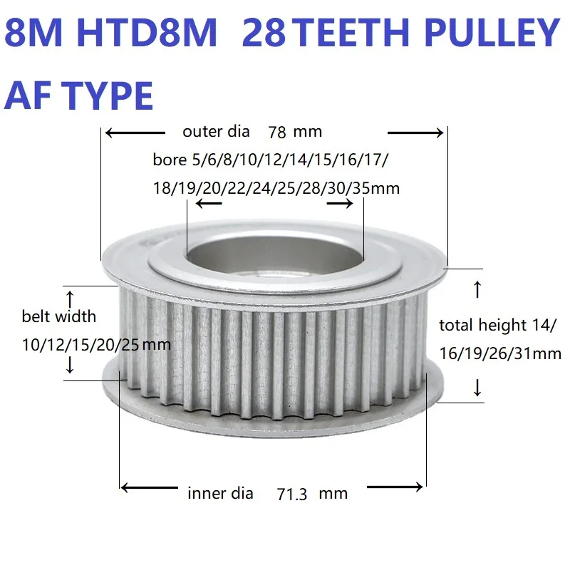 HTD8M Belt Pulley 8M 28Teeth Belt Wheel Timing Pulley Aluminum Alloy Timing Belt Pulley For Belt Width 10 12 15 20 25mm