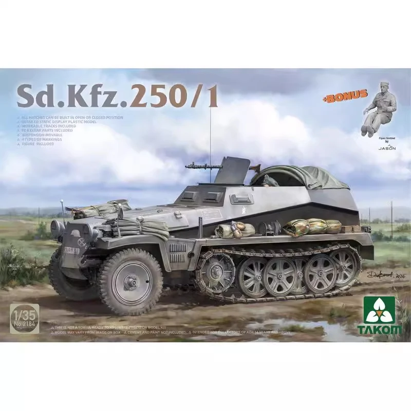 Takom 2184 1/35 Scale Sd Kfz 250/1 Halftrack Armored Half Track Vehicle Hobby Craft Toy Plastic Assembly Model Kit