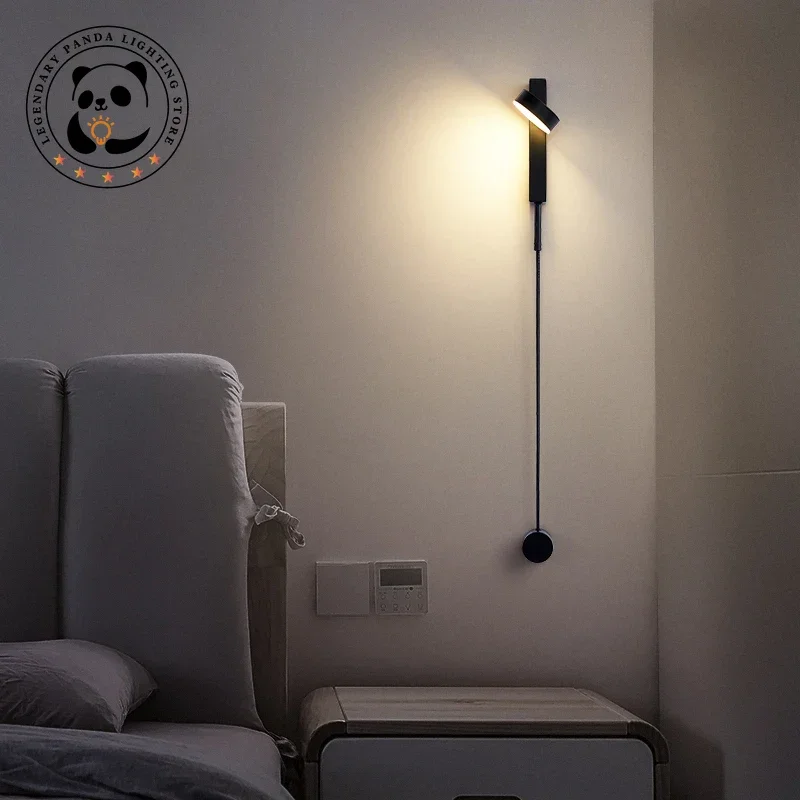 

Modern Art Led Wall Lamp Black Rotation With Switch Sconce Bedroom Bedside Loft Stair Aisle Indoor Decoration Home Light Fixture