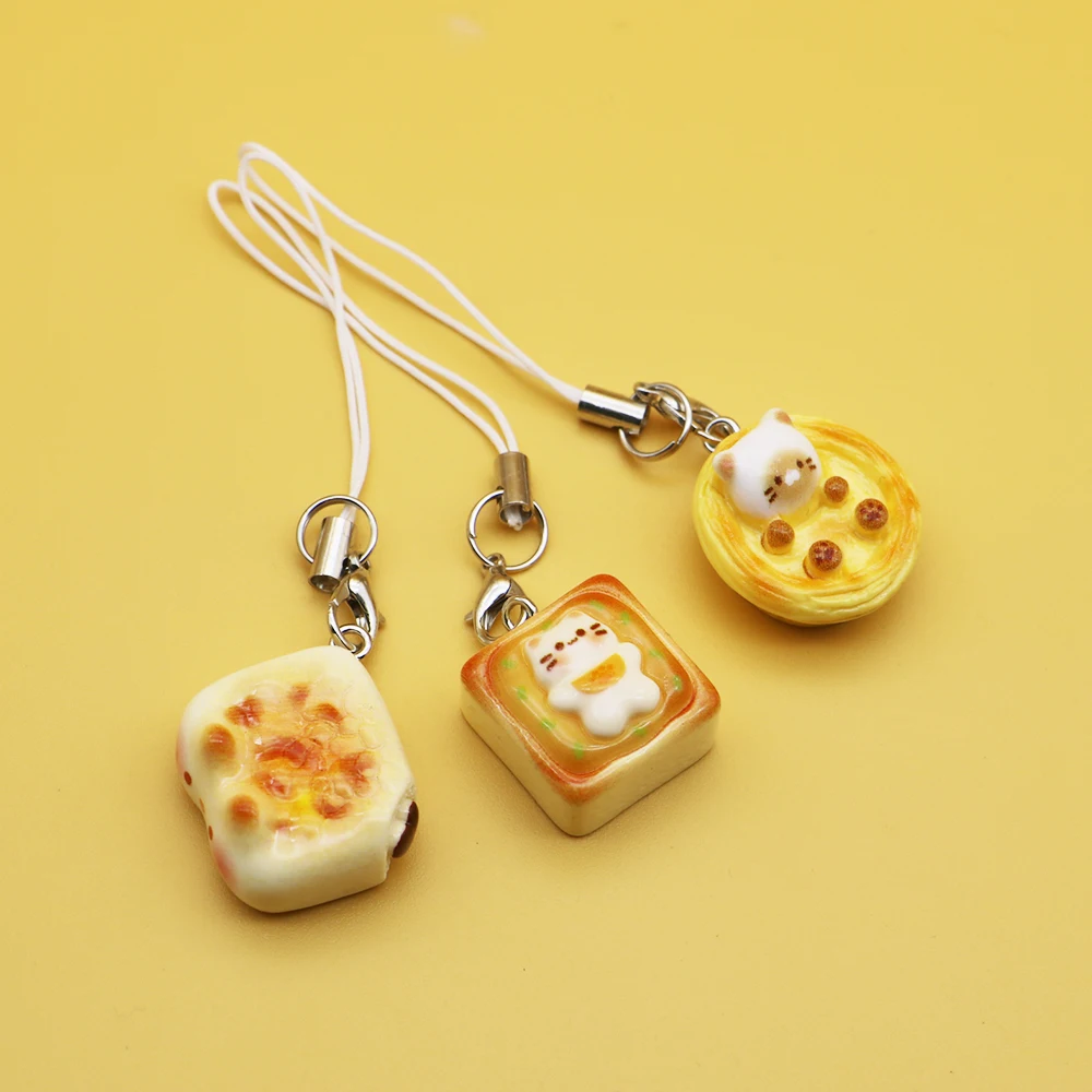 3pcs Resin Cute Dog Bread Corgi Egg Tart Phone Charm Strap Food Toy Bag Camera Pendant Keychain Cord Lanyard for IPhone