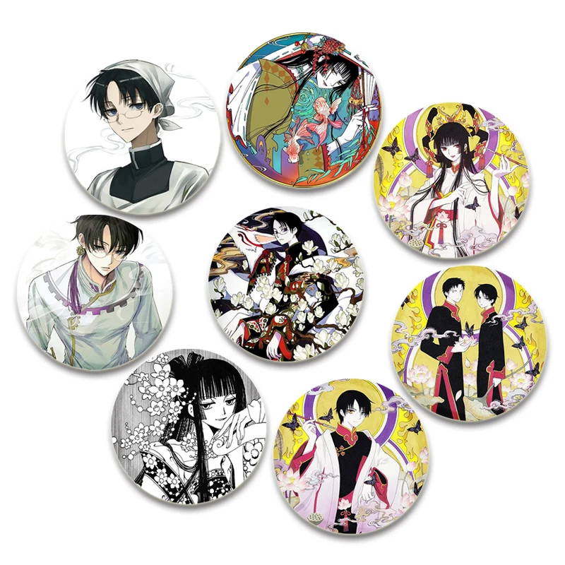 Broches esmaltados XxxHOLiC, broches redondos de Anime Watanuki Kimihiro Ichihara Yuko, insignia de dibujos animados, mochila, sombrero, accesorios de joyería, regalos