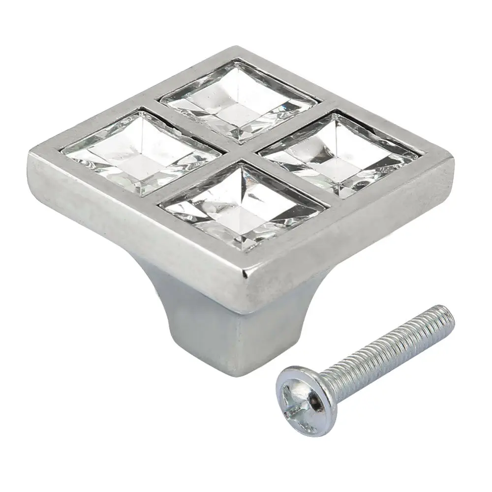 4pcs Modern Decorated Single Hole Crystal Cabinet Knobs Shiny Finish Drawer Pulls Handles Wardrobe Knobs Cupboard